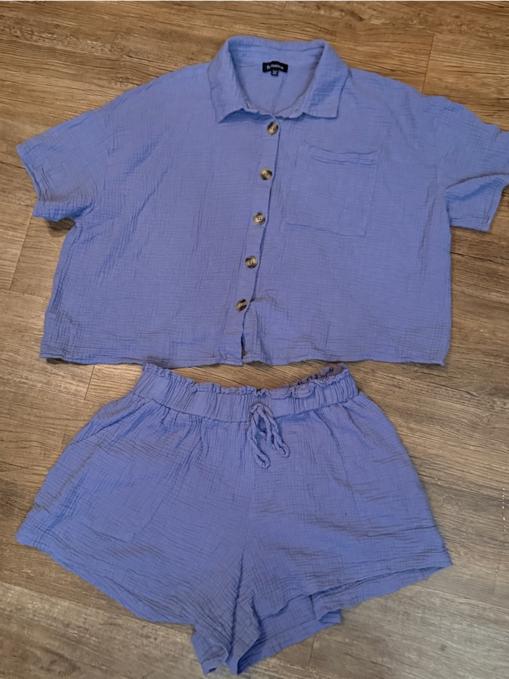 Lavender High-Waist Relaxed Shorts with Matching Button-Front Top